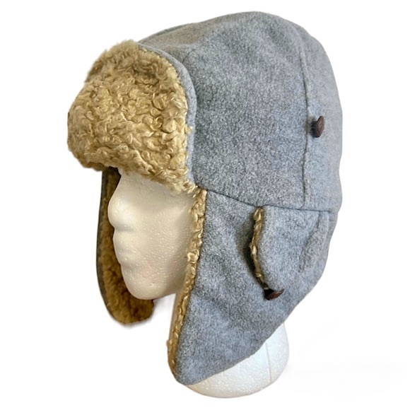 GAP Kids Sherpa & Fleece Charcoal Gray/Tan Trapper Hat, Youth L/XL - Picture 1 of 11